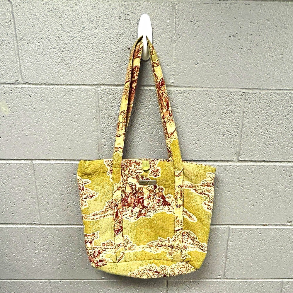 Isabella's Journey Toile Tapestry Tote, Beige/Green Zip, Strap, Pouch